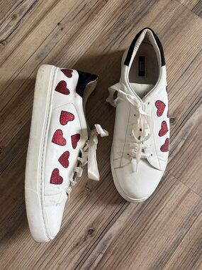 Steffen Schraut White Leather Sneakers with Red Heart Accents